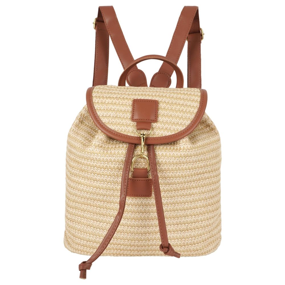 Small Straw Woven Backpack Flap Drawstring Bucket Bag UwU